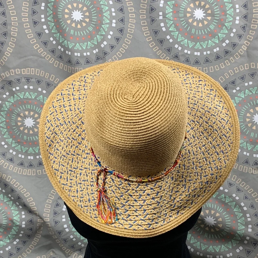 Tan and Red Wide Brim Sun Hat with Classic Design